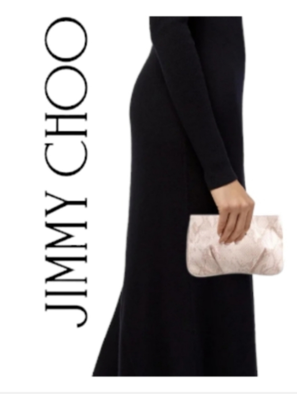 JIMMY CHOO Light Pink Snakeskin Embossed Vegan Cosmetic Clutch Bag